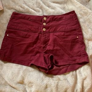 Maroon high rise shorts